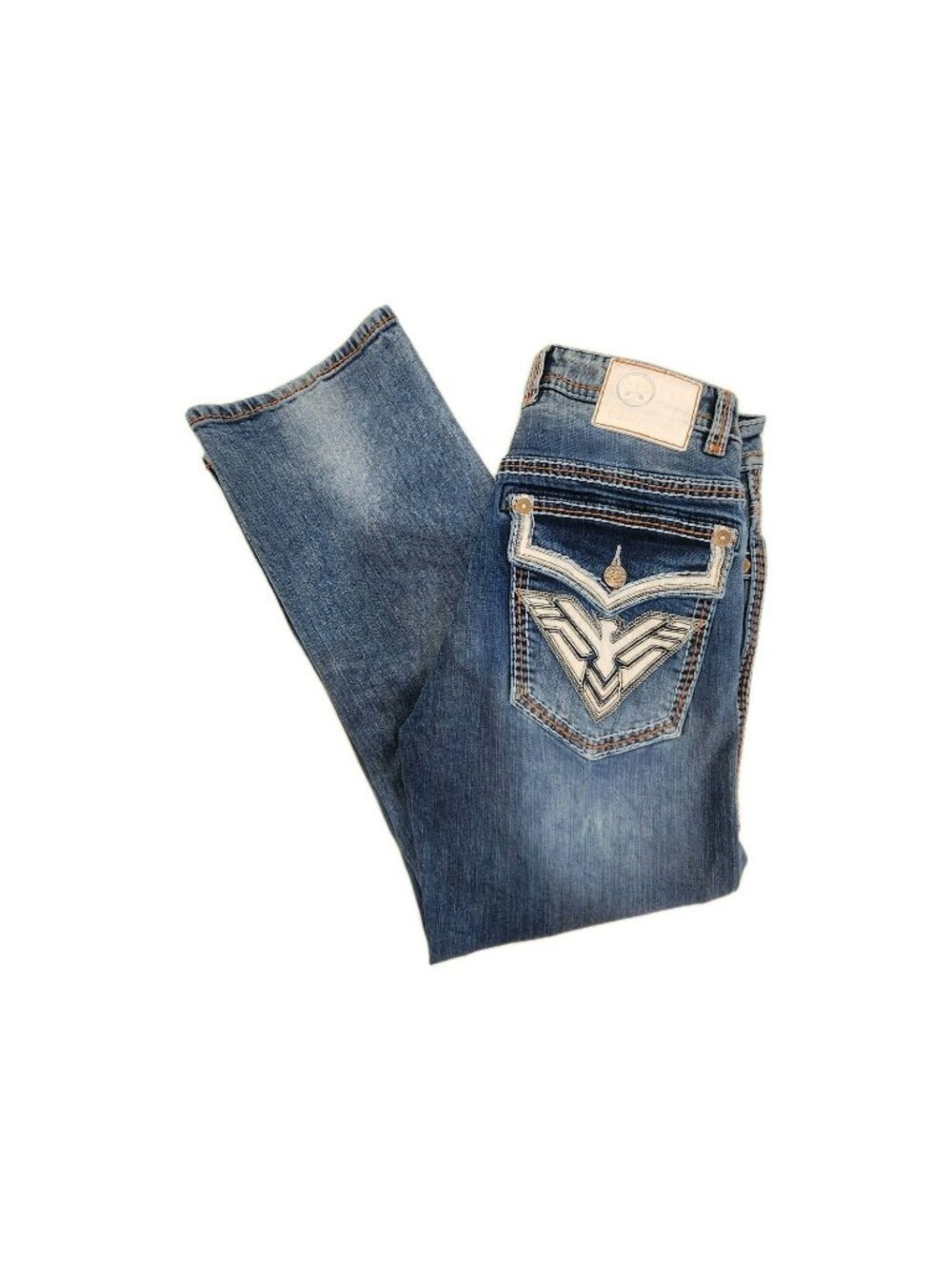 Vintage American Fighter Legend Jeans Flap Pockets Made in USA Blue Mens 34x30